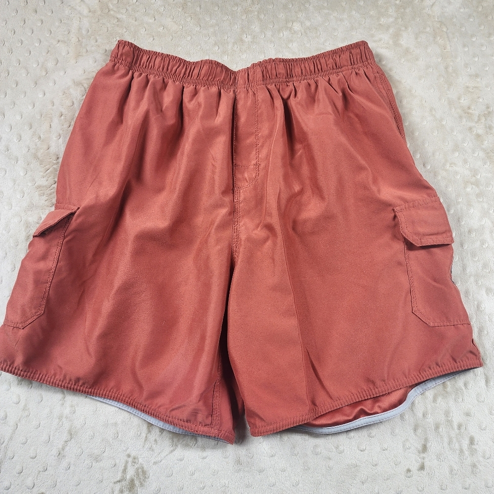 Men's Quicksilver Swim Trunks Elastic Waist Cargo Pockets Orange Size Large